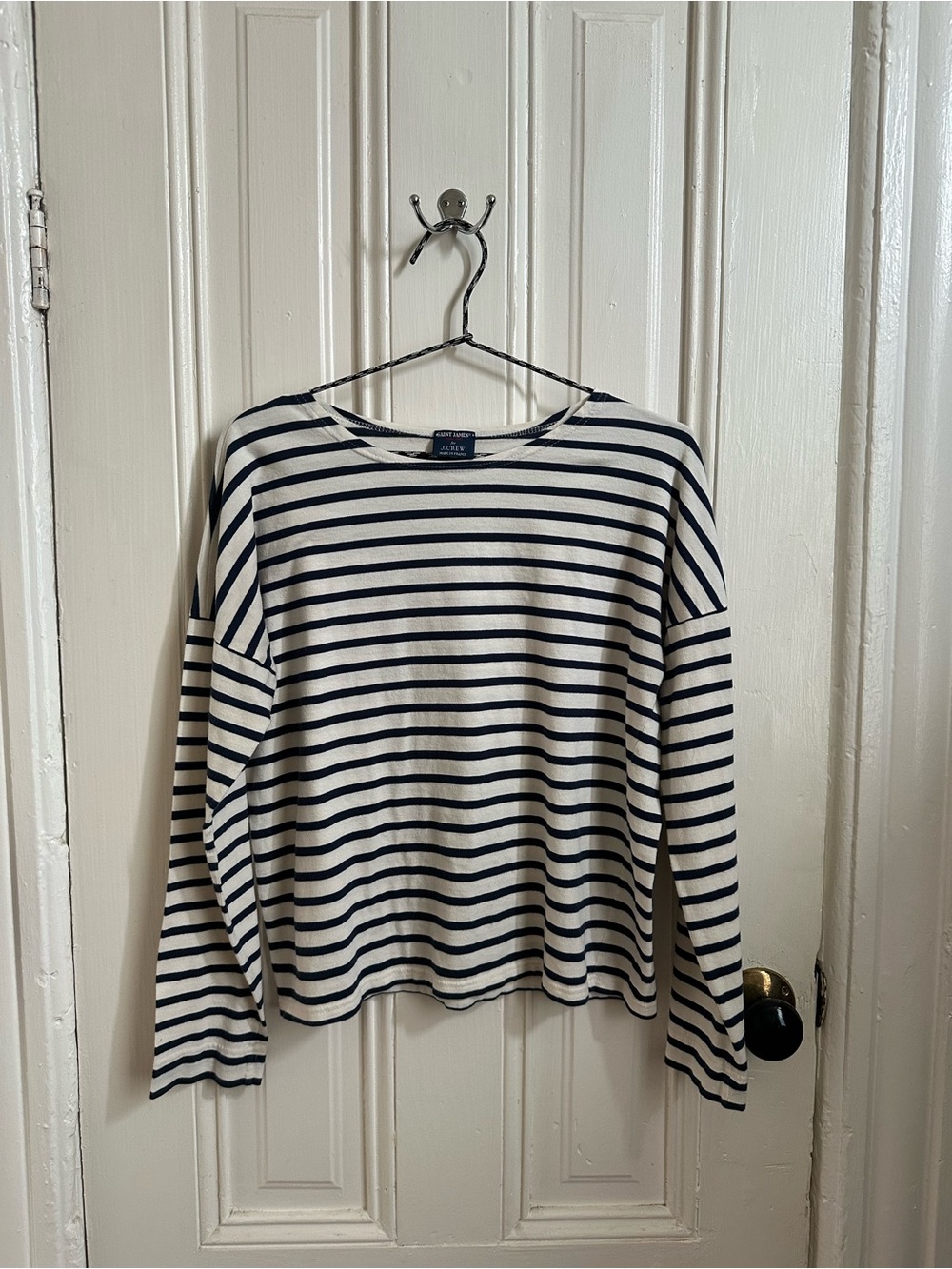 Saint James Navy and White Striped Crewneck
